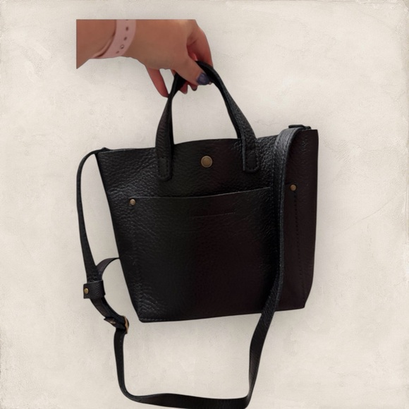 Portland Leather Snap Mini Crossbody Tote in Pebbled Black! - Picture 5 of 8